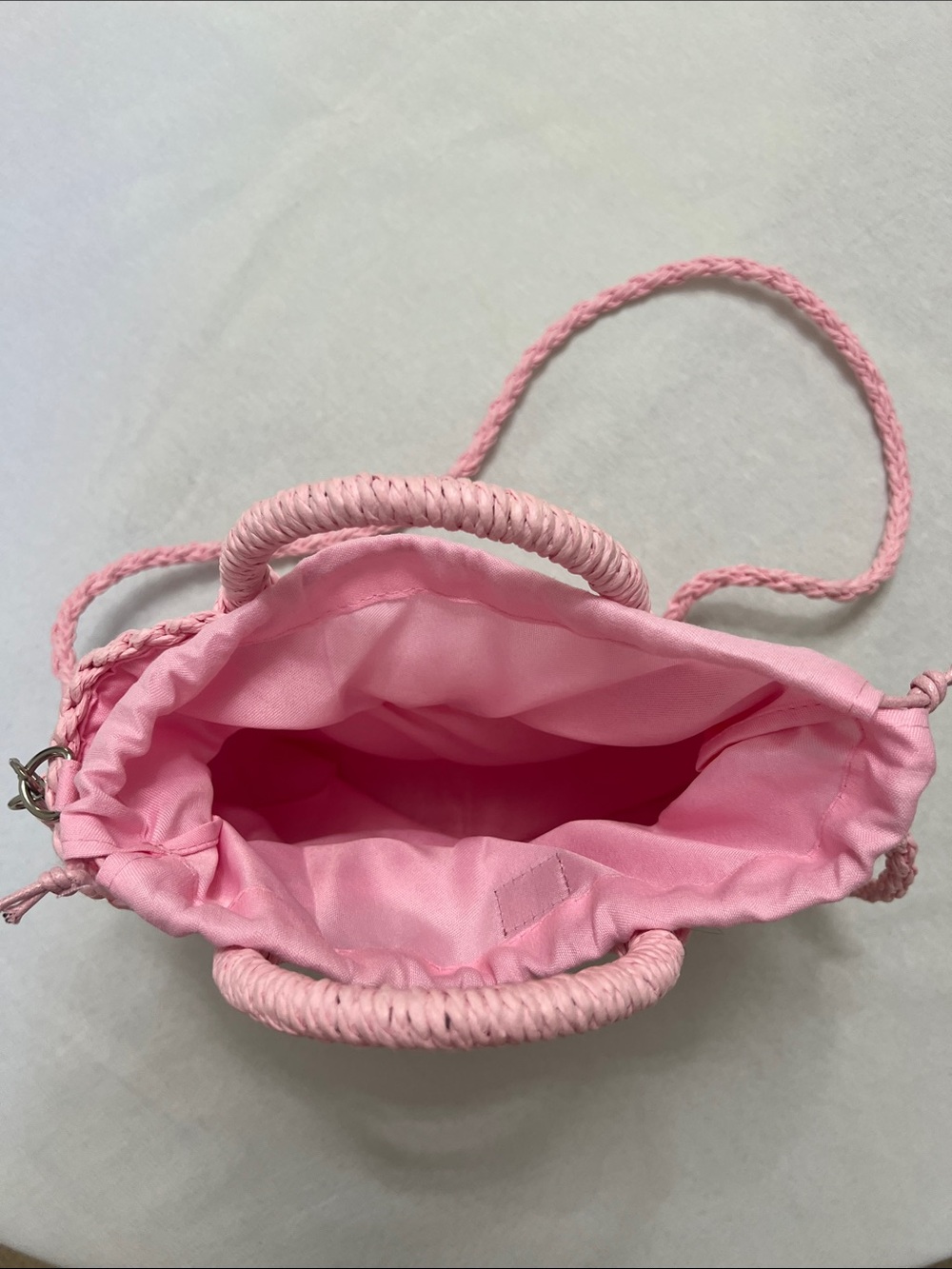 Most Wanted USA Pastel Pink Straw Top Handle Crossbody Boho Bag Tassels PomPom - Picture 5 of 12